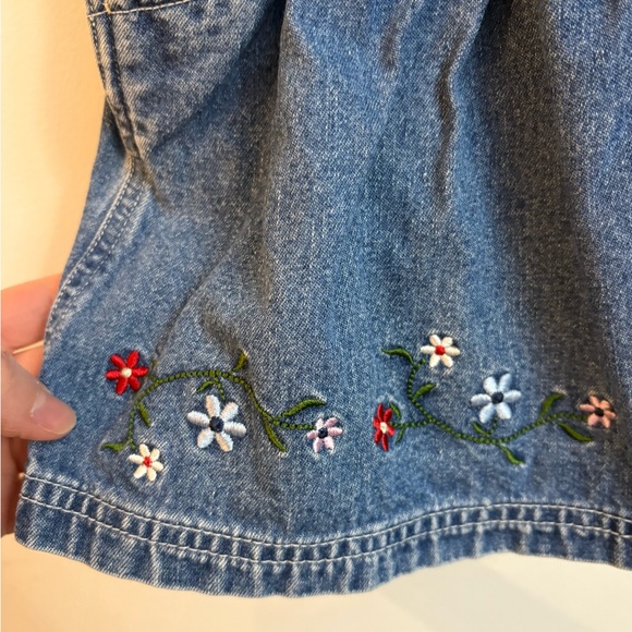 Vintage Denim Kids Overall Dress with Floral Embroidery 18 months - Picture 4 of 8